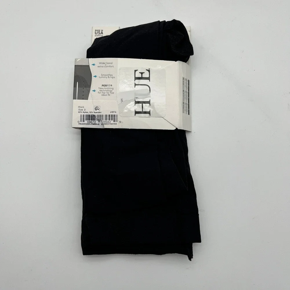 HUE Tights Womens Size 2 Black Sheer Smooth Control Top 30 Denier Perfit USA